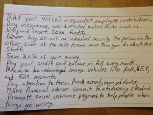 simple free best personal finance advice that fits on a 3×5 card